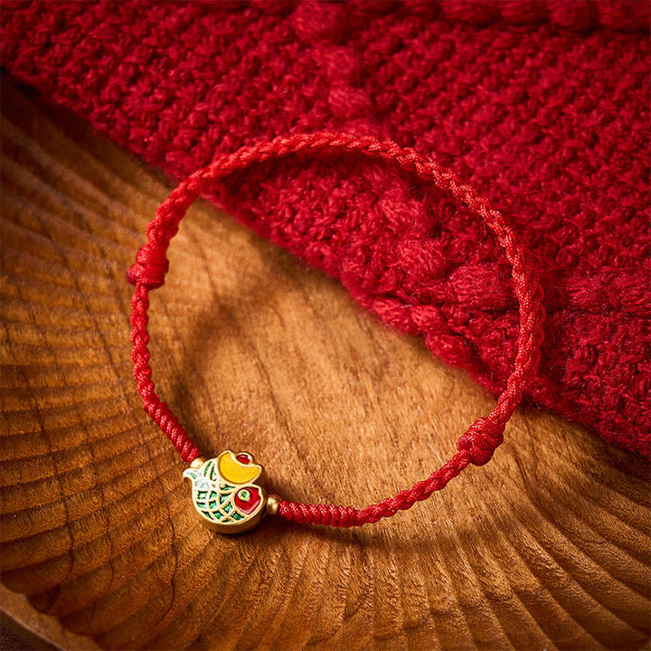 Buddha Stones Hand-Woven Ingot Koi Fish Luck Red Rope Bracelet - image 3