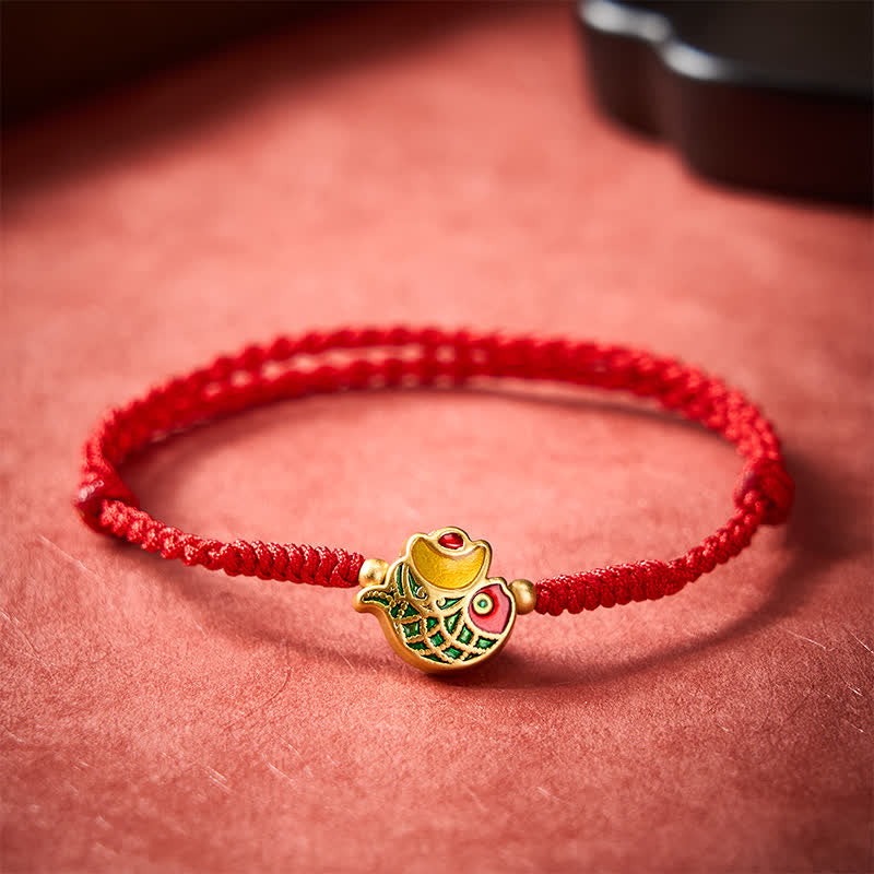 Buddha Stones Hand-Woven Ingot Koi Fish Luck Red Rope Bracelet - image 1