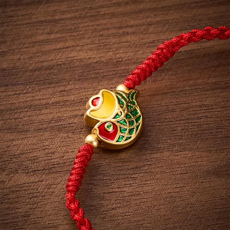 Buddha Stones Hand-Woven Ingot Koi Fish Luck Red Rope Bracelet - image 4