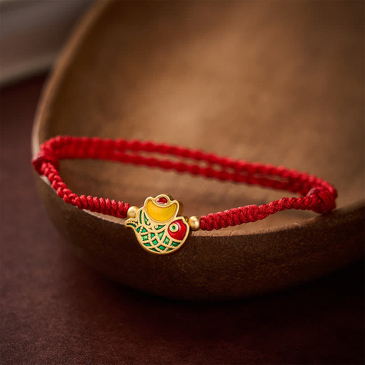 Buddha Stones Hand-Woven Ingot Koi Fish Luck Red Rope Bracelet - Red(Wrist Circumference: 5.9–8.3 in / 15–21 cm) - image 0