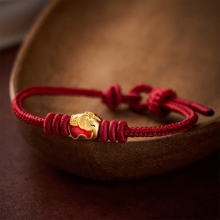 Buddha Stones Red Elephant Red String Lucky Protection Bracelet - Dark Red(Wrist Circumference 5.9–6.7 in /15–17 cm) - image 0