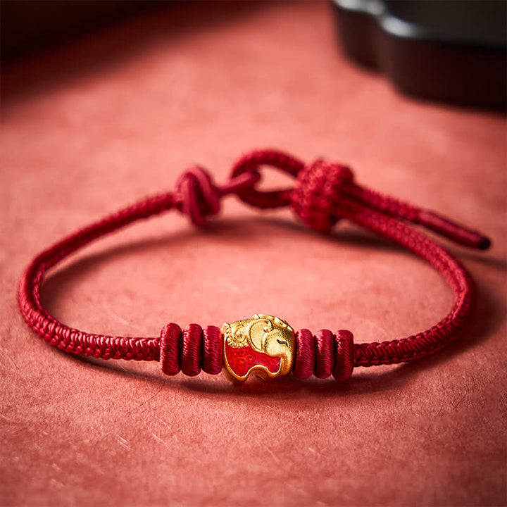 Buddha Stones Red Elephant Red String Lucky Protection Bracelet - image 2