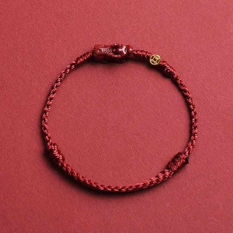 Buddha Stones Cinnabar Pi Xiu 925 Sterling Silver Chinese Coin Wealth Red String Adjustable Bracelet - DarkRed - 5.5–6.7 in/14–17 cm - image 1