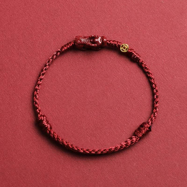Buddha Stones Cinnabar Pi Xiu 925 Sterling Silver Chinese Coin Wealth Red String Adjustable Bracelet - DarkRed - 5.5–6.7 in/14–17 cm - image 1