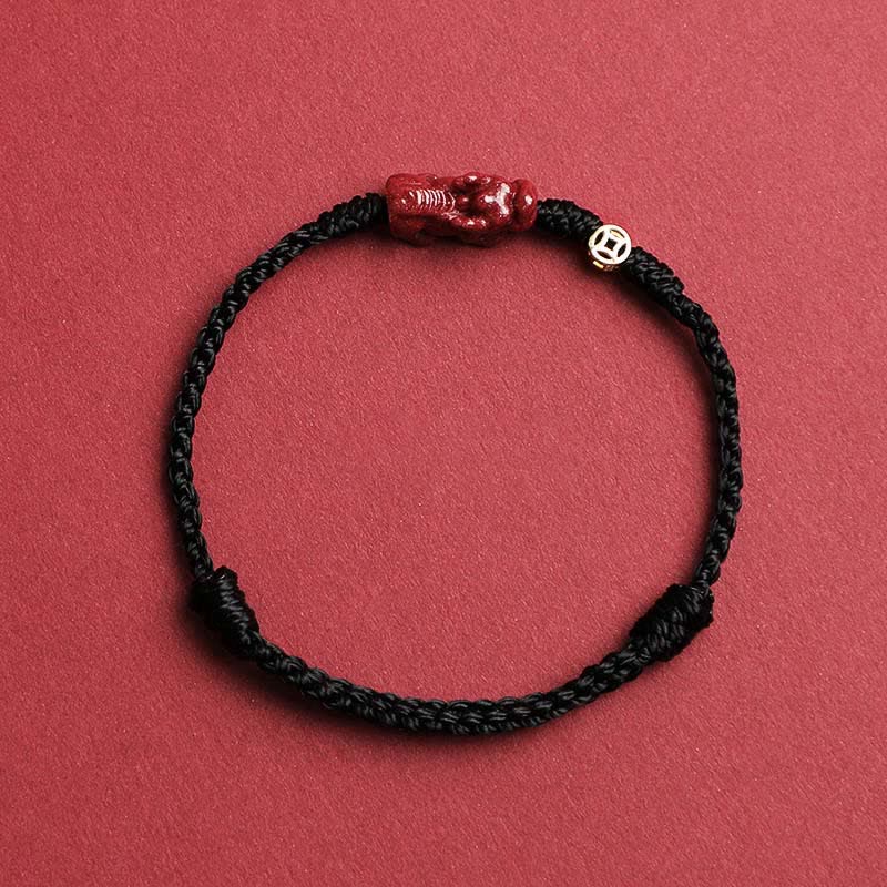 Buddha Stones Cinnabar Pi Xiu 925 Sterling Silver Chinese Coin Wealth Red String Adjustable Bracelet - Black - 5.5–6.7 in/14–17 cm - image 2