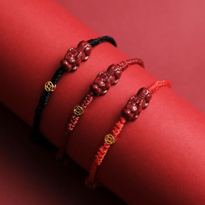 Buddha Stones Cinnabar Pi Xiu 925 Sterling Silver Chinese Coin Wealth Red String Adjustable Bracelet - image 3