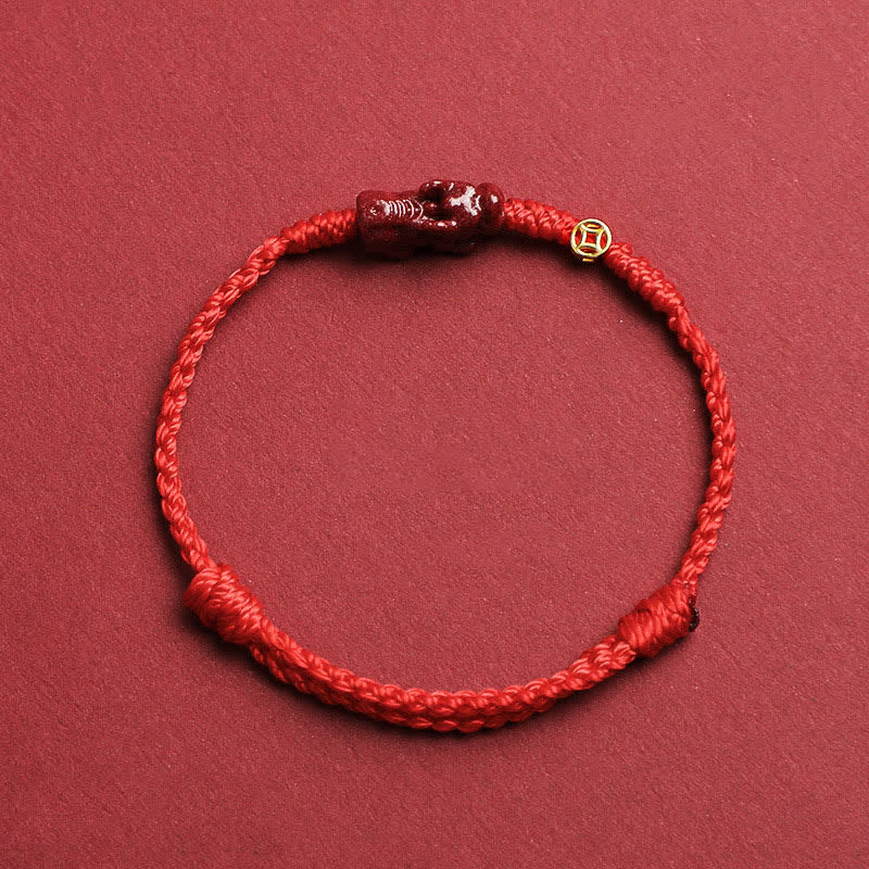 Buddha Stones Cinnabar Pi Xiu 925 Sterling Silver Chinese Coin Wealth Red String Adjustable Bracelet - Red - 5.5–6.7 in/14–17 cm - image 0