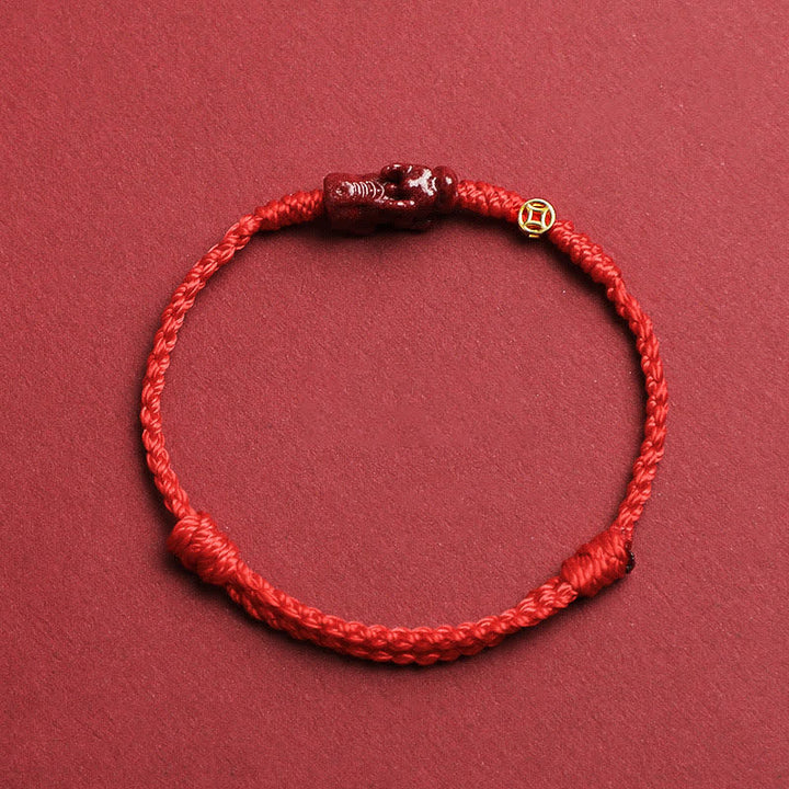 Buddha Stones Cinnabar Pi Xiu 925 Sterling Silver Chinese Coin Wealth Red String Adjustable Bracelet - Red - 5.5–6.7 in/14–17 cm - image 0