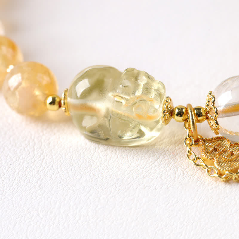 Buddha Stones Chinese Inspired Citrine Pi Xiu Luck And Abundance Gourd Pendant Bracelet - image 5