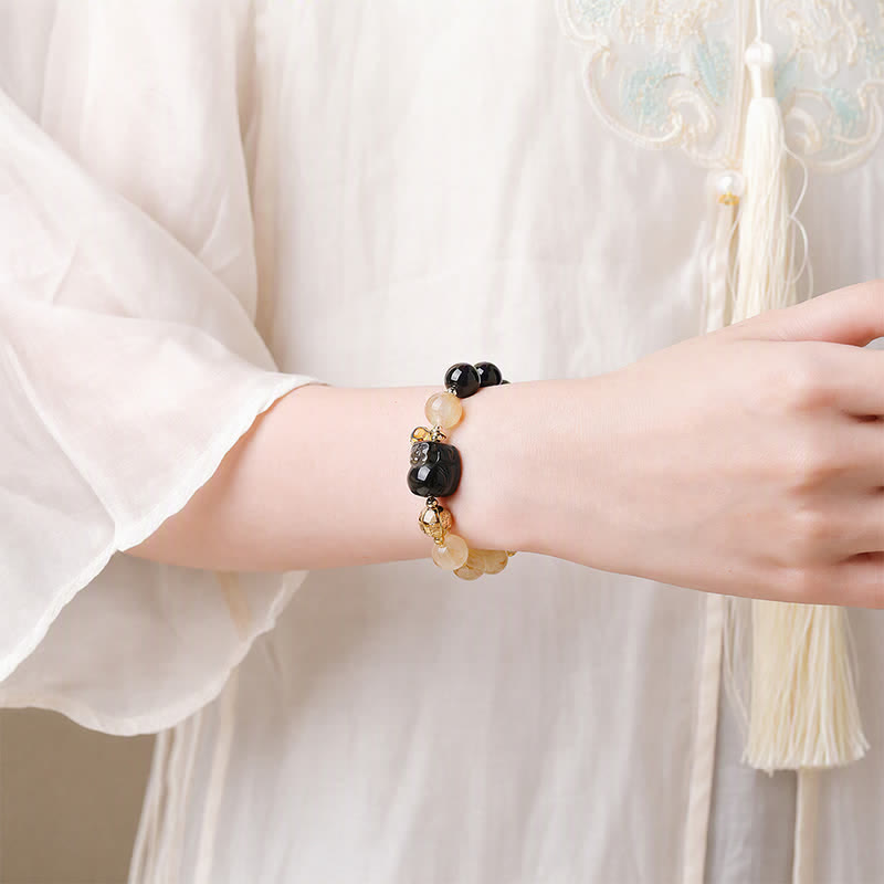 Buddha Stones Feng Shui Tiger Eye Pi Xiu Golden Rutilated Quartz Wealth Beaded Bracelet - image 11