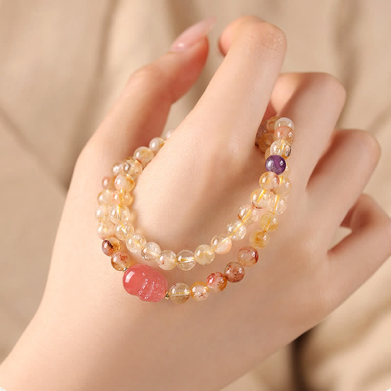 Buddha Stones Citrine Pi Xiu Abundance and Wealth Double Wrap Bracelet - image 1