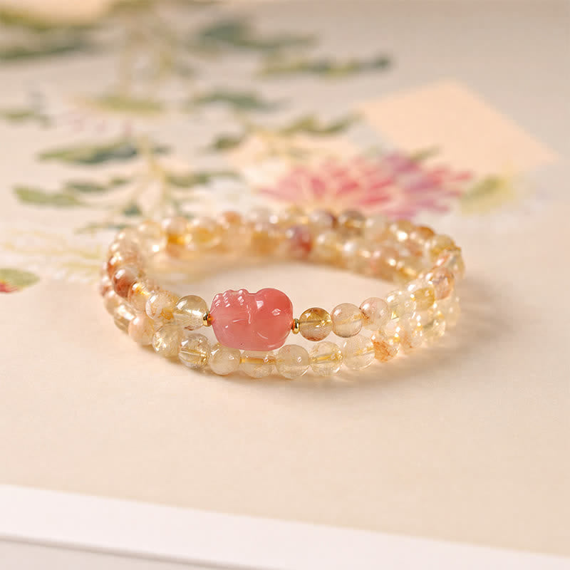 Buddha Stones Citrine Pi Xiu Abundance and Wealth Double Wrap Bracelet - Pi Xiu (Wrist Circumference: 5.5–5.9 in/14–15 cm) - image 0