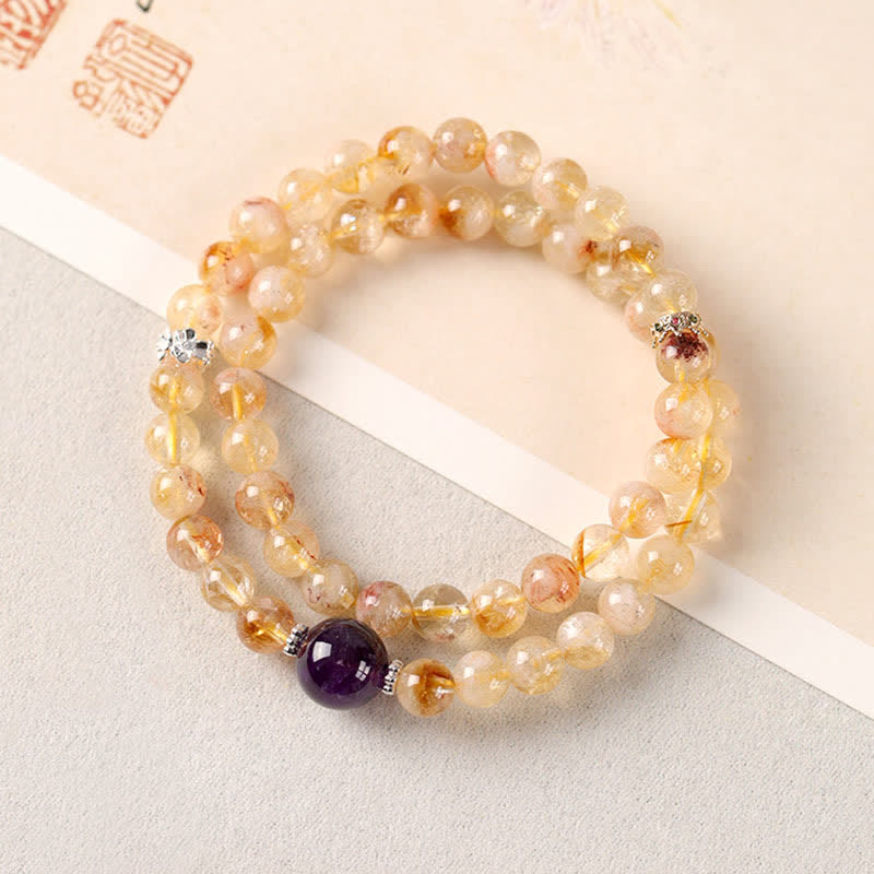 Buddha Stones Citrine Pi Xiu Abundance and Wealth Double Wrap Bracelet - Amethyst (Wrist Circumference: 5.5–5.9 in/14–15 cm) - image 12