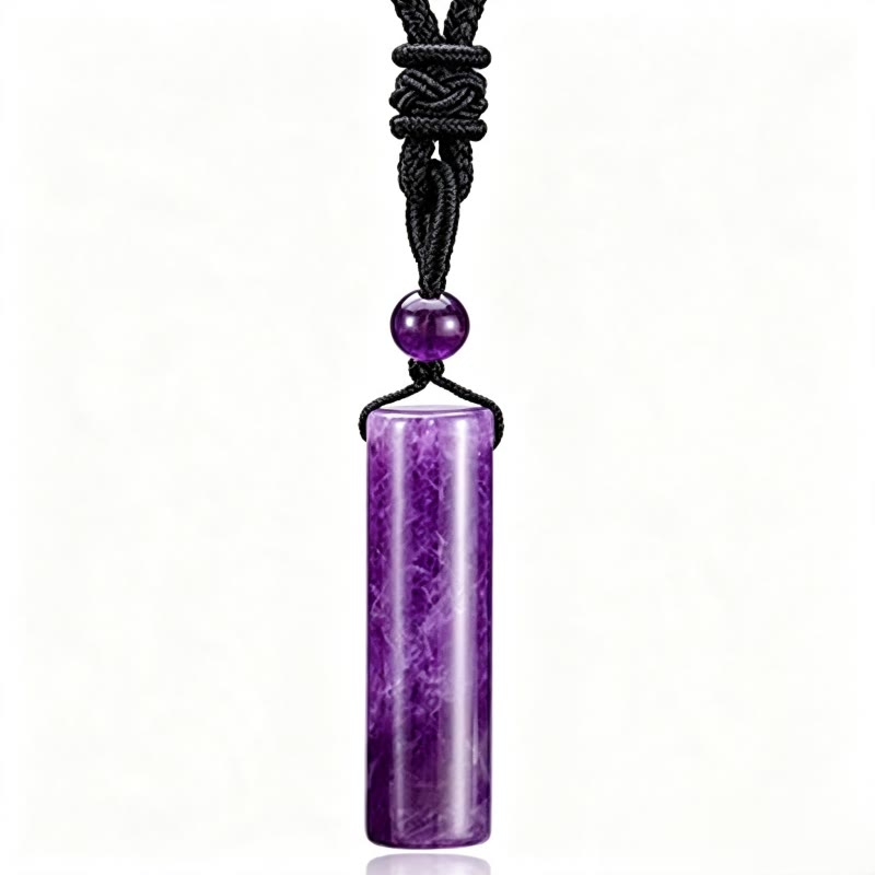 Buddha Stones Various Crystal Rose Quartz Green Aventurine Amethyst Cylinder Healing Necklace Pendant - Amethyst - image 1