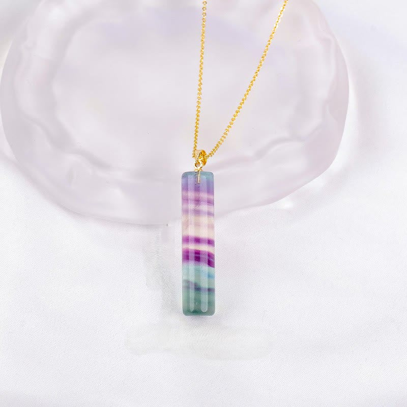 Buddha Stones Natural Colorful Fluorite Cylindrical Protection Necklace Pendant - Natural Fluorite(Color Shape and Size May vary) - image 1