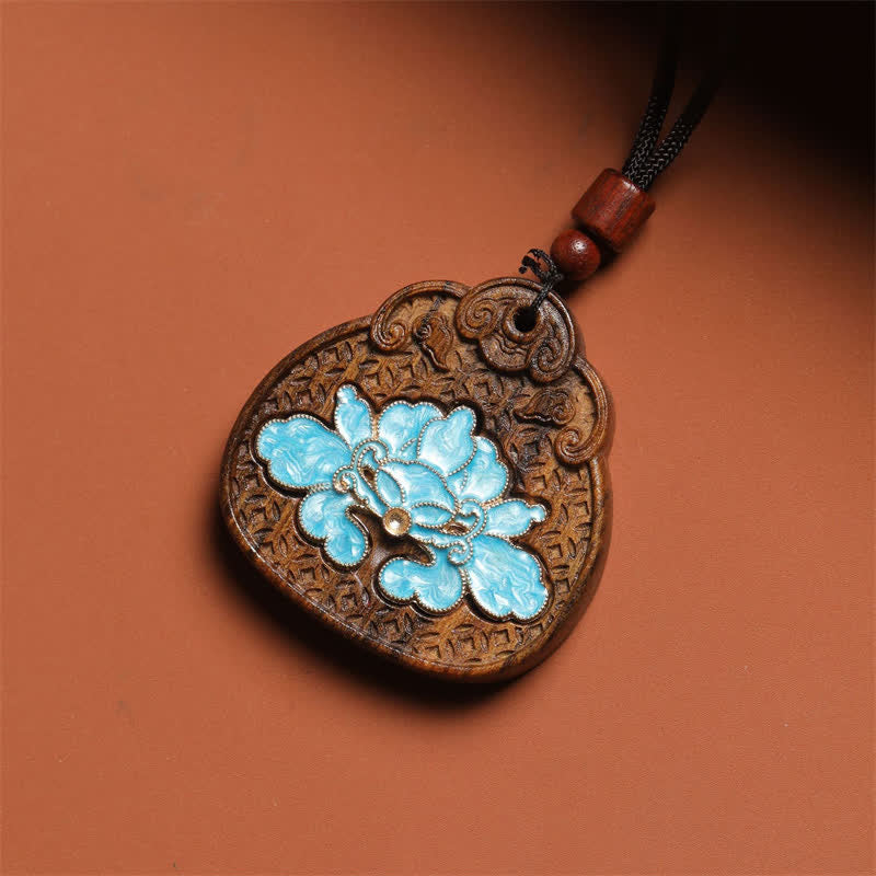 Buddha Stones Sappanwood Lotus Purity Enamel Inlaid Braided Rope Necklace - image 2