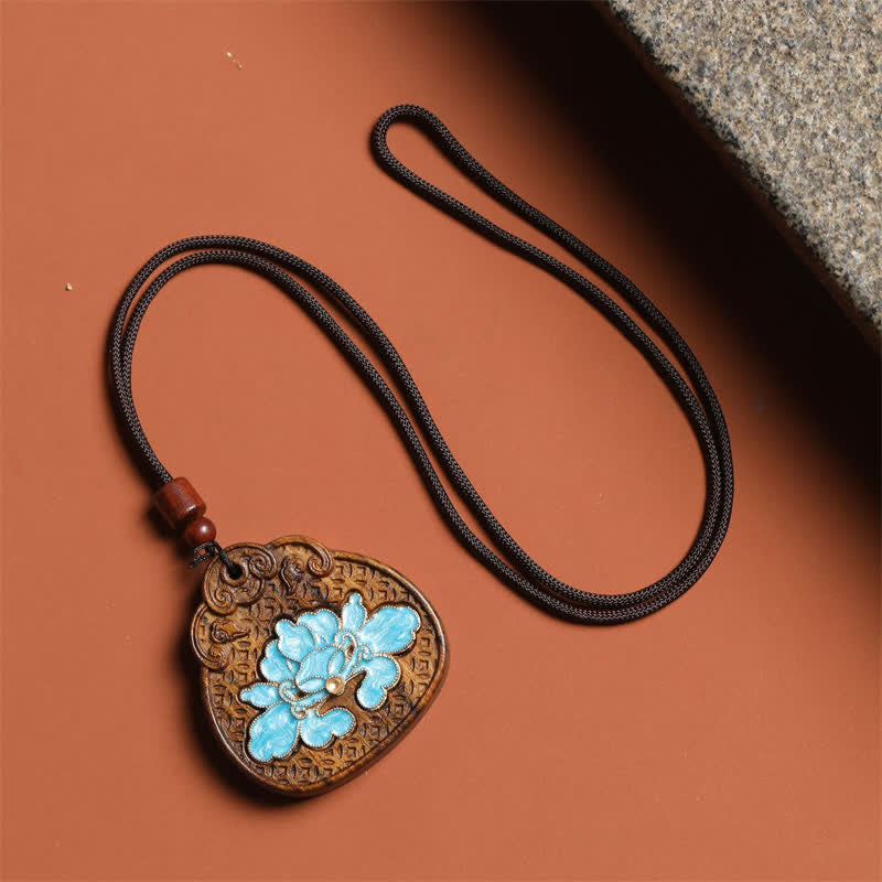 Buddha Stones Sappanwood Lotus Purity Enamel Inlaid Braided Rope Necklace - image 4
