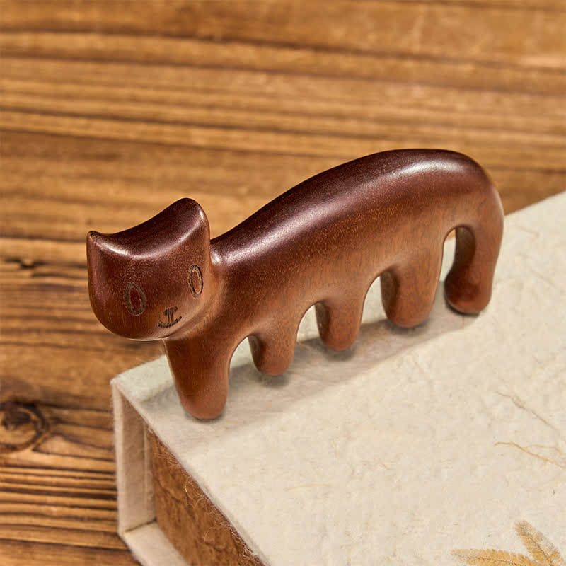 Buddha Stones Hand-Polished Sandalwood Cat Shape Grounding Massage Comb - image 1
