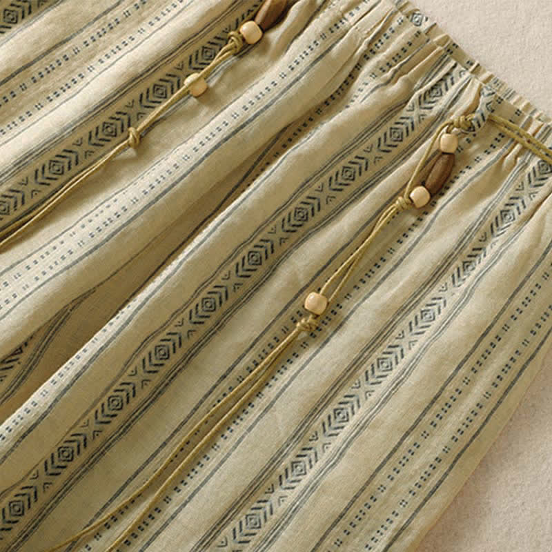 Buddha Stones Spring Summer Casual Boho Drawstring Striped Ankle Pants Women's Straight Leg Pants With Pocket - image 12