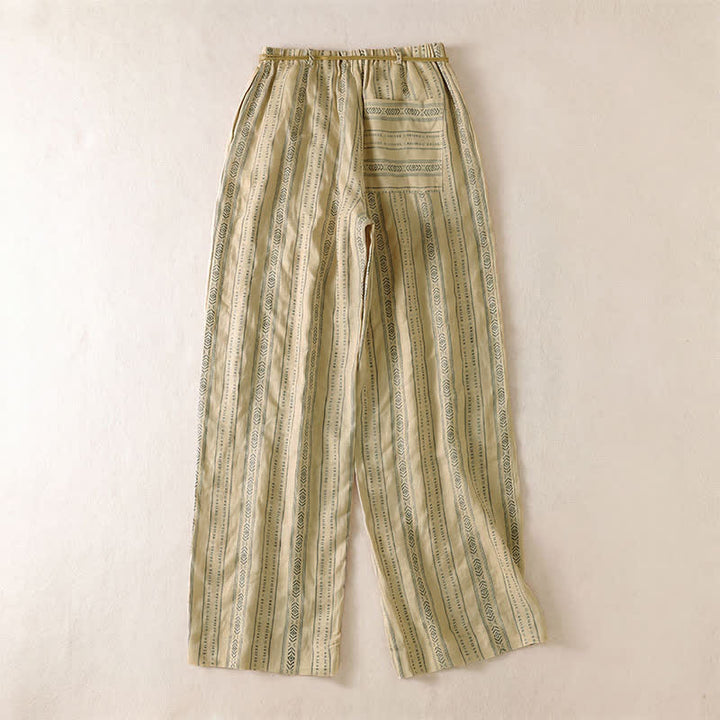 Buddha Stones Spring Summer Casual Boho Drawstring Striped Ankle Pants Women's Straight Leg Pants With Pocket - image 9