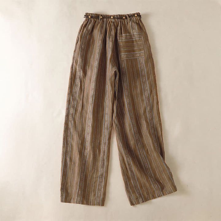 Buddha Stones Spring Summer Casual Boho Drawstring Striped Ankle Pants Women's Straight Leg Pants With Pocket - image 1