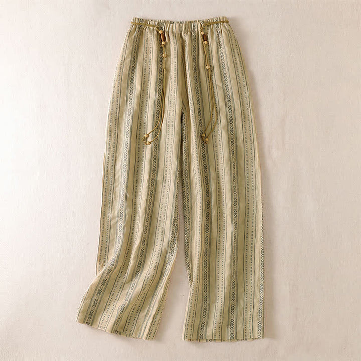 Buddha Stones Spring Summer Casual Boho Drawstring Striped Ankle Pants Women's Straight Leg Pants With Pocket - PaleGoldenrod - US8-10, UK/AU12-14, EU40-42 (2XL) - image 8
