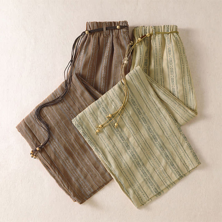 Buddha Stones Spring Summer Casual Boho Drawstring Striped Ankle Pants Women's Straight Leg Pants With Pocket - image 18