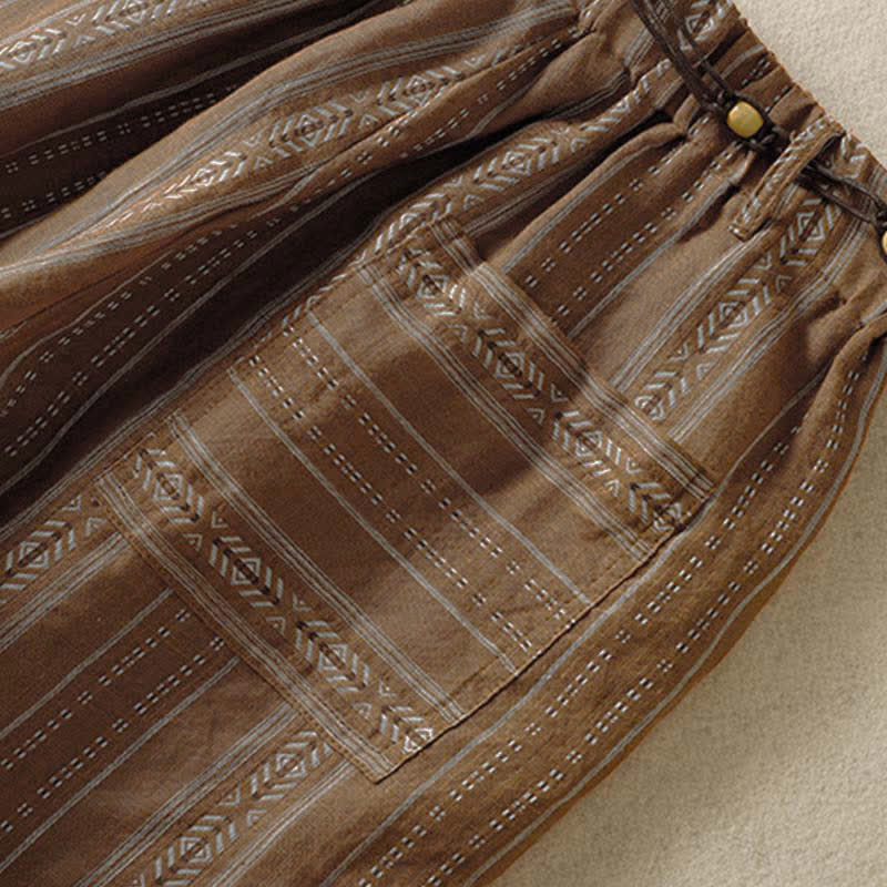 Buddha Stones Spring Summer Casual Boho Drawstring Striped Ankle Pants Women's Straight Leg Pants With Pocket - image 5