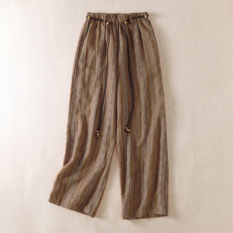 Buddha Stones Spring Summer Casual Boho Drawstring Striped Ankle Pants Women's Straight Leg Pants With Pocket - Sienna - US8-10, UK/AU12-14, EU40-42 (2XL) - image 0