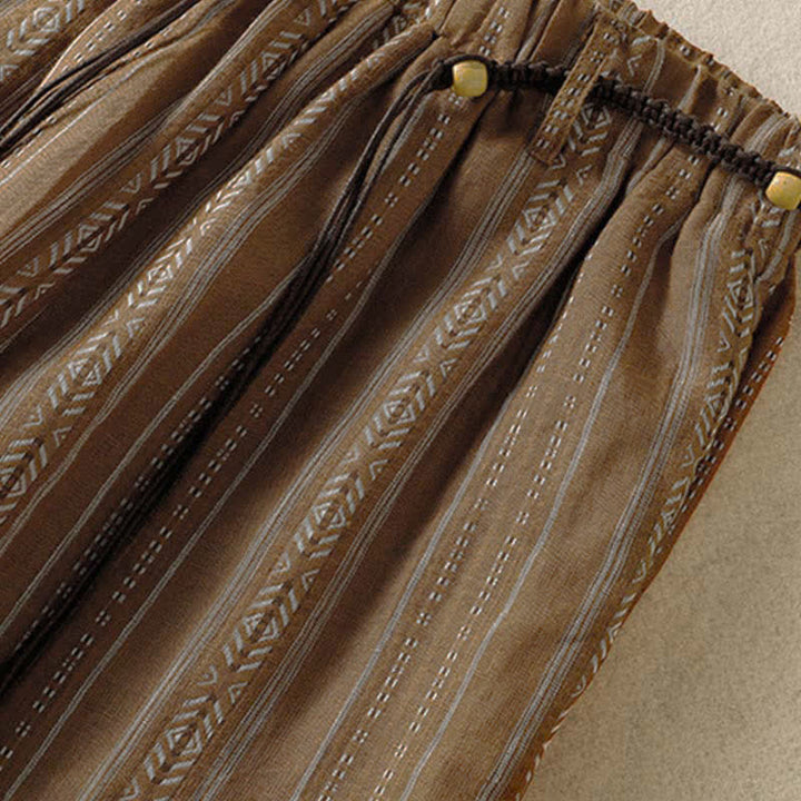 Buddha Stones Spring Summer Casual Boho Drawstring Striped Ankle Pants Women's Straight Leg Pants With Pocket - image 4