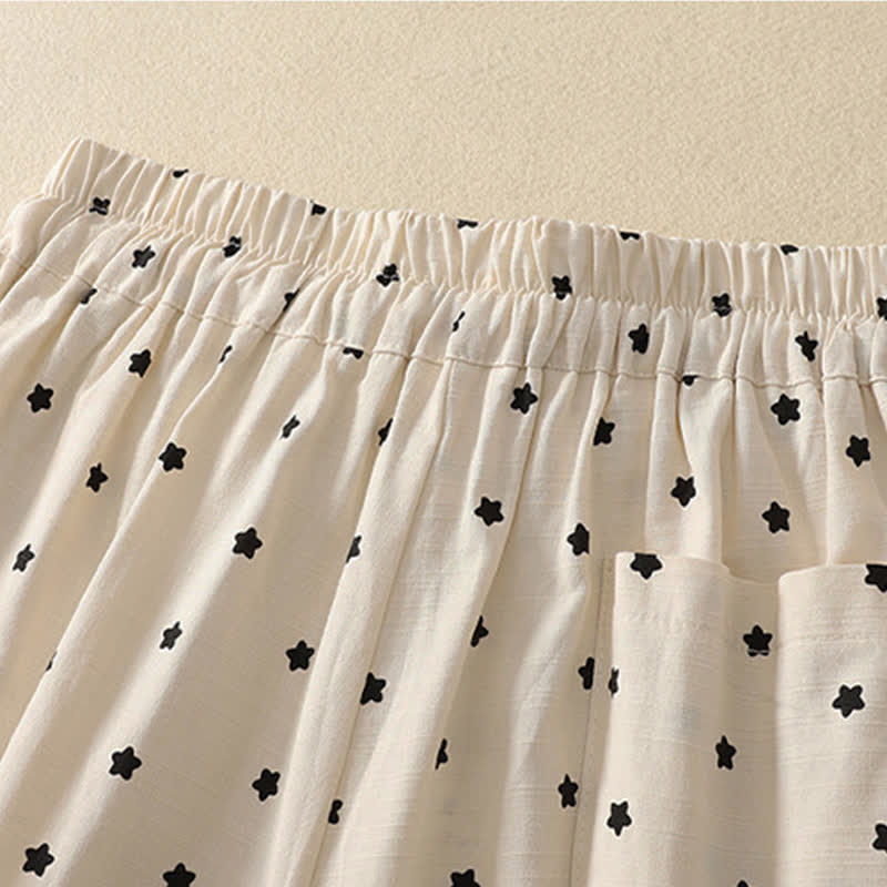 Buddha Stones Spring Summer Casual Boho Drawstring Striped Branch Star Capri Pants Women's Harem Pants With Pocket - image 8
