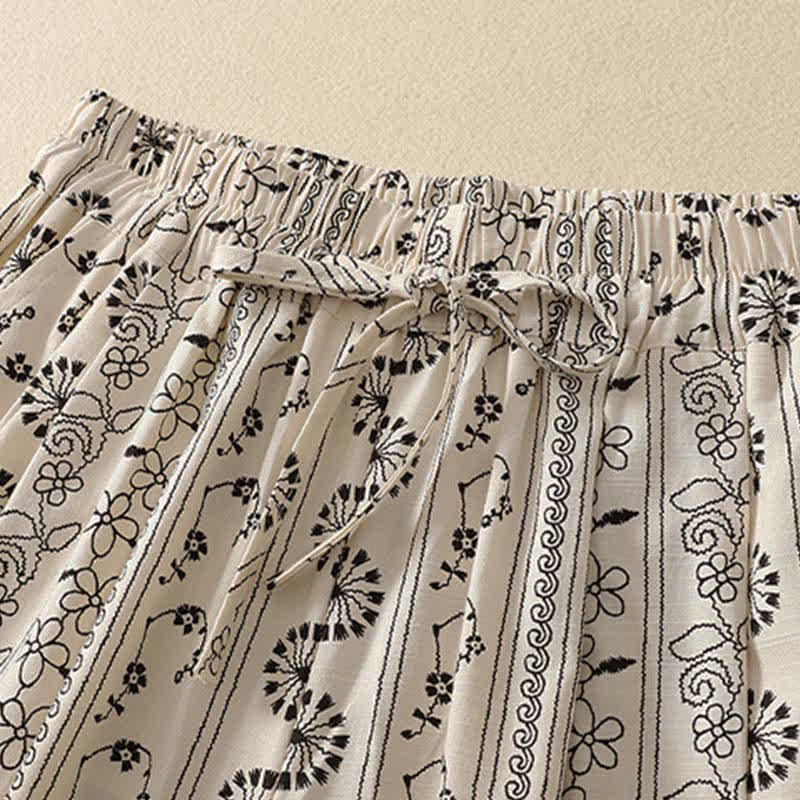 Buddha Stones Spring Summer Casual Boho Drawstring Striped Branch Star Capri Pants Women's Harem Pants With Pocket - image 1
