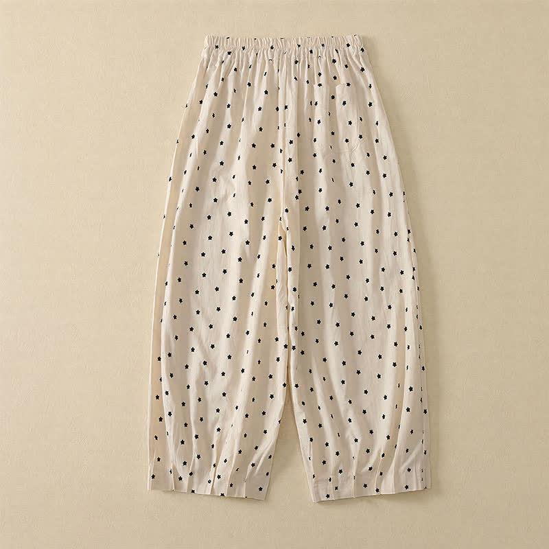 Buddha Stones Spring Summer Casual Boho Drawstring Striped Branch Star Capri Pants Women's Harem Pants With Pocket - image 6