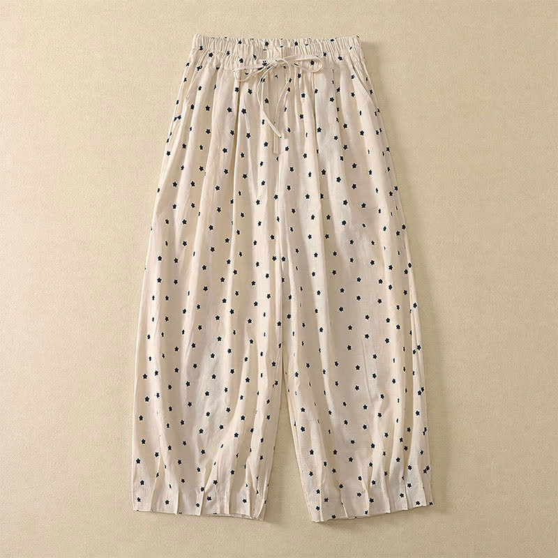 Buddha Stones Spring Summer Casual Boho Drawstring Striped Branch Star Capri Pants Women's Harem Pants With Pocket - AntiqueWhite - US8-10, UK/AU12-14, EU40-42 (2XL) - image 5