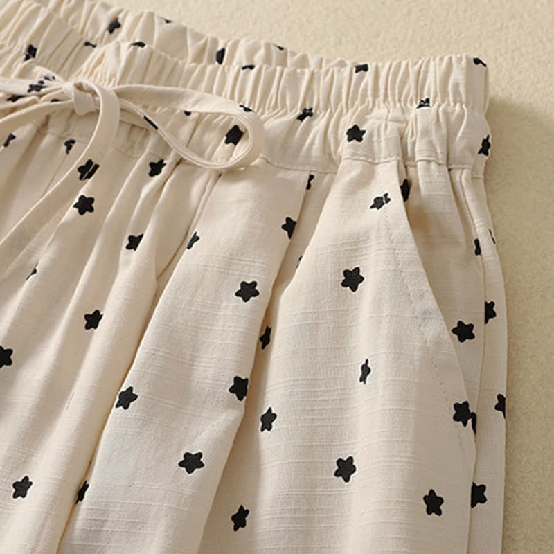 Buddha Stones Spring Summer Casual Boho Drawstring Striped Branch Star Capri Pants Women's Harem Pants With Pocket - image 9