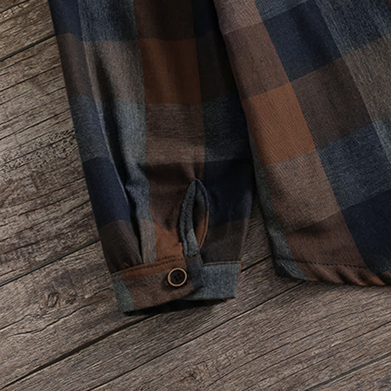 Buddha Stones Fall Casual Vintage Button-Up Drawstring Plaid Women's Hoodies With Pocket - image 19
