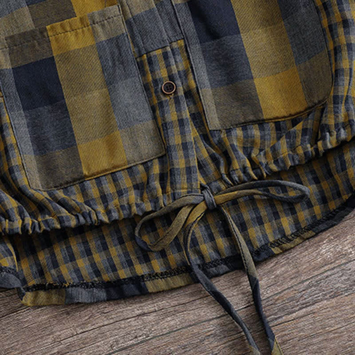 Buddha Stones Fall Casual Vintage Button-Up Drawstring Plaid Women's Hoodies With Pocket - image 9