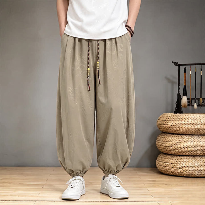 Buddha Stones Spring Summer Casual Tang Style Drawstring Dragon Cropped Pants Men's Harem Pants With Pocket - image 7