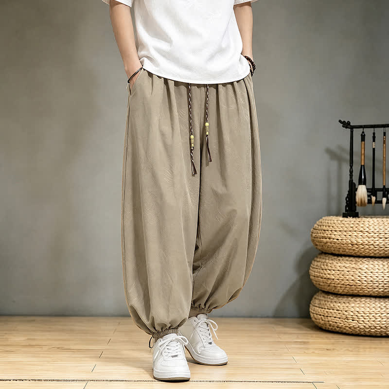 Buddha Stones Spring Summer Casual Tang Style Drawstring Dragon Cropped Pants Men's Harem Pants With Pocket - image 5