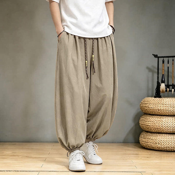 Buddha Stones Spring Summer Casual Tang Style Drawstring Dragon Cropped Pants Men's Harem Pants With Pocket - image 5