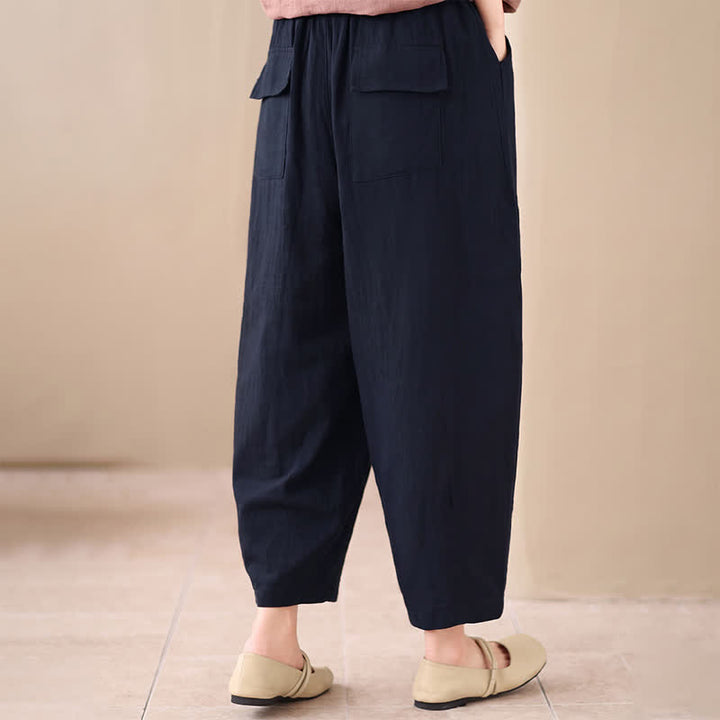 Buddha Stones Spring Summer Casual Minimalist Drawstring Solid Cropped Pants Women's Harem Pants With Pocket - image 6