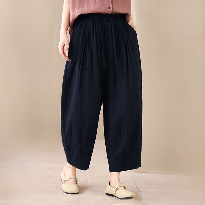 Buddha Stones Spring Summer Casual Minimalist Drawstring Solid Cropped Pants Women's Harem Pants With Pocket - image 8