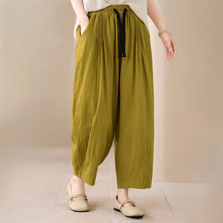 Buddha Stones Spring Summer Casual Minimalist Drawstring Solid Cropped Pants Women's Harem Pants With Pocket - image 3