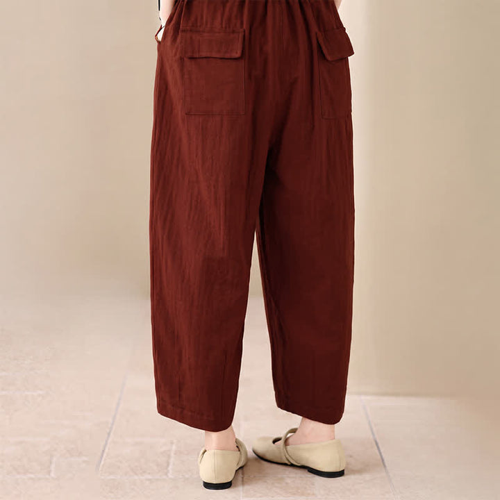 Buddha Stones Spring Summer Casual Minimalist Drawstring Solid Cropped Pants Women's Harem Pants With Pocket - image 11