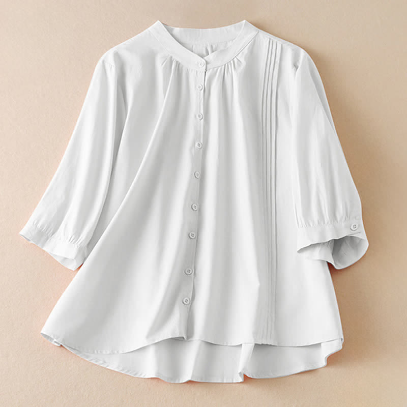 Buddha Stones Summer Classic Simple Button-Up Solid Women's Short Sleeve Shirts - White - US8-10, UK/AU12-14, EU40-42 (2XL) - image 15