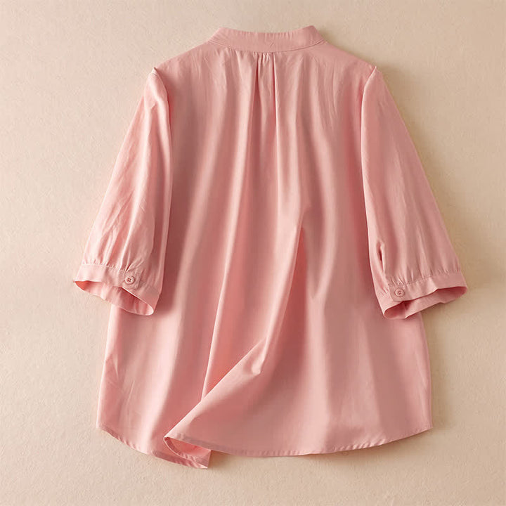 Buddha Stones Summer Classic Simple Button-Up Solid Women's Short Sleeve Shirts - image 29