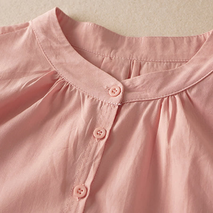 Buddha Stones Summer Classic Simple Button-Up Solid Women's Short Sleeve Shirts - image 30