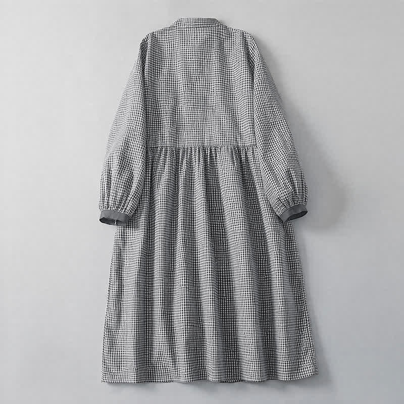 Buddha Stones Fall Casual Classic Button-Up Plaid Women's Long Sleeve Dresses With Pocket - image 6