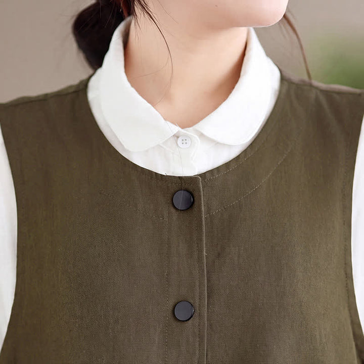 Buddha Stones Summer Casual Minimalist Button-Up Solid Women's Summer Sleeveless Dress With Pocket - image 6