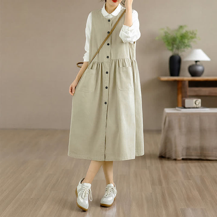 Buddha Stones Summer Casual Minimalist Button-Up Solid Women's Summer Sleeveless Dress With Pocket - image 21